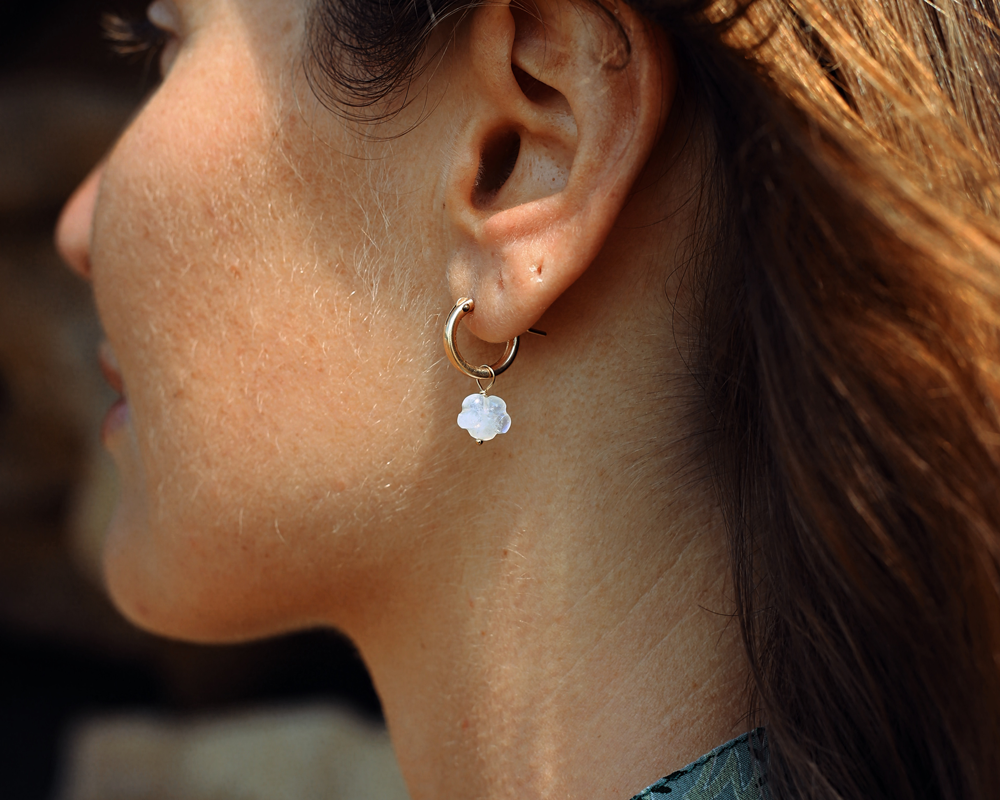 Boucle d'oreille Pierre de Lune « Nuage »